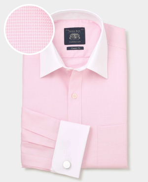 Pink Textured Cotton Puppytooth Classic Fit Winchester Formal Shirt - Double Cuff [RTC]