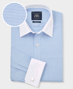 Blue Textured Cotton Puppytooth Classic Fit Winchester Formal Shirt - Double Cuff [RTC]