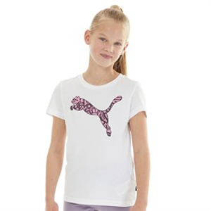 Puma Junior Girls Essentials + Graphic Tropicat T-Shirt Puma White