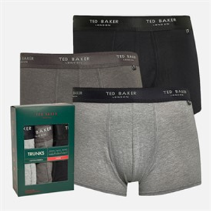 Ted Baker Mens Three Pack Cotton Boxer Trunks Grey/Heather Grey/Black