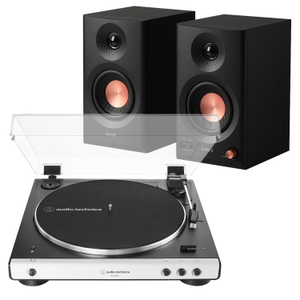 Audio-Technica AT-LP60XBT White Bluetooth Turntable + Edifier MR3 Bluetooth Speakers - Black