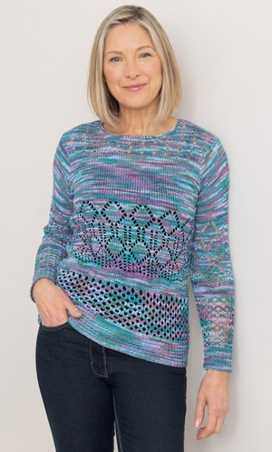 Anna Rose Open Knit Space Dye Jumper - Purple/Green/Multi