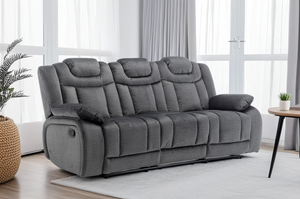 Chenille Fabric Grey 3 Seater Manual Recliner Sofa TOLEDO