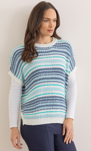 Striped Tape Yarn Short Sleeve Jumper - Blues