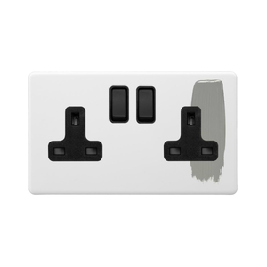 Soho Lighting Primed Paintable 2 Gang Socket 13A Double Pole with with Matt Black Switch