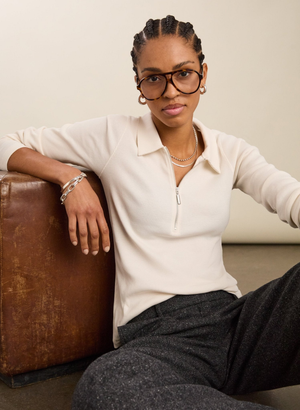 Organic Cotton Zip Collar Top - UK 12 | EU 38 | US 08 / Antique White