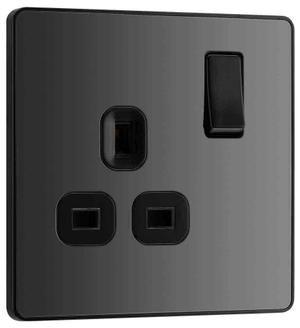 Single Switched Socket - 13A - Black Chrome