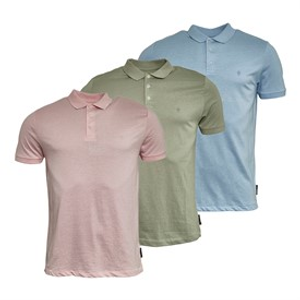 French Connection Mens Three Pack Jersey Polo Shirts Multi 11 - Sky Mel/Pink Mel/New Sage