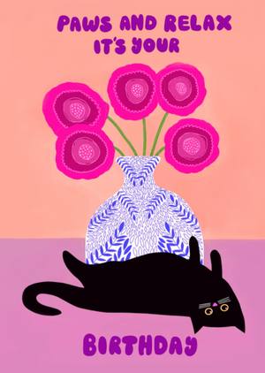 Paws And Relax Cute Illustrated Cat Birthday Card