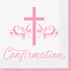 Elegant Pink Cross Confirmation Napkins