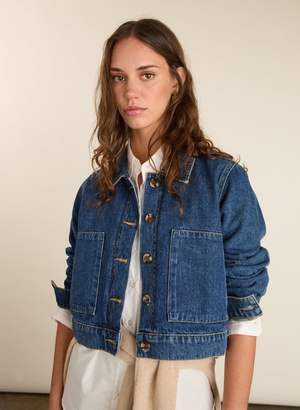 Kristi Organic Cotton Cropped Denim Jacket - UK 12 | EU 38 | US 08 / Mid Wash Indigo