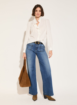 Milla Organic Cotton Broderie Detail Blouse - UK 12 | EU 38 | US 08 / Soft White