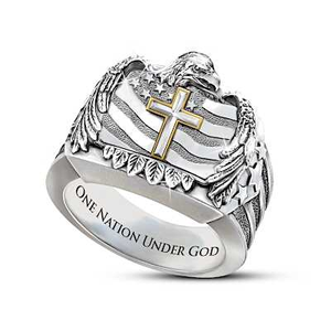 Genuine Diamond One Nation Under God Ring Size 13.5