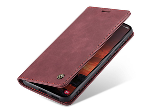 CaseMe Slim Synthetic Leather Wallet Case with Stand for Samsung Galaxy S25+ - Burgundy