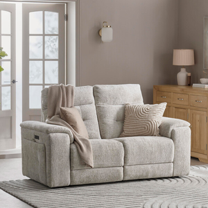Juno 2 Seater Electric Recliner Sofa With Power Headrests in Koto Turtle Dove Fabric