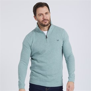 Crew Clothing Mens French Rib 1/2 Zip Sweatshirt Pine Green Marl