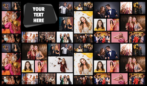 Personalised Birthday Backdrop Banner - Black Photo Collage - Add Text &amp; 48 Photo