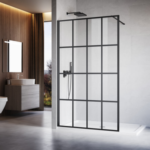 Black Framed Walk in Shower Screen 8mm Tempered Glass Fixed Panel 1000/1100/1200