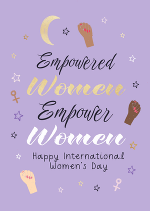 Empowering Celestial Illustrated Crescent Moon Stars And Power Fists International Womens Day Card