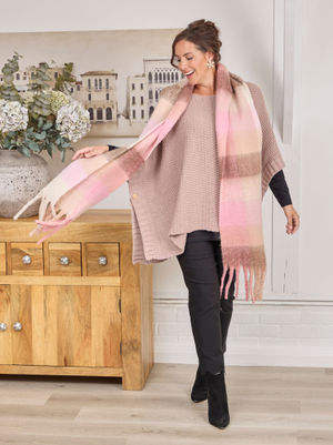 Camilla Moss Stitch Poncho - Dusty Pink