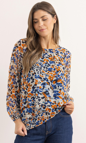 Printed Shimmer Stripe Top - Navy/Orange