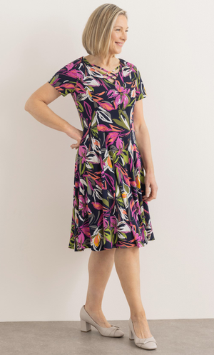 Anna Rose Bouquet Print Jersey Dress - Navy/Multi