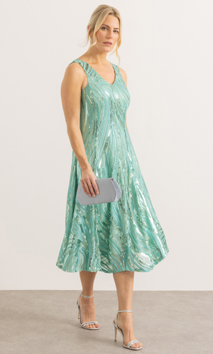Sequinned Mesh Sleeveless Dress - Aqua