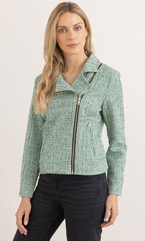 Textured Shimmer Biker Jacket - Green