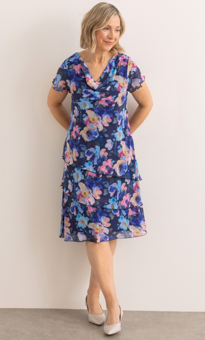 Anna Rose Bouquet Print Layered Dress - Midnight Multi