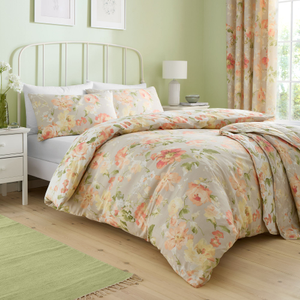 Dreams & Drapes Flourette Watercolour Floral Duvet Cover Bedding Set Natural