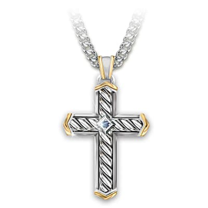 Genuine Sapphire Strength In Faith Cross Pendant Necklace