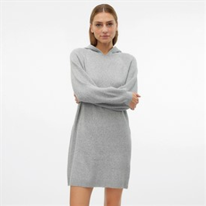 Vero Moda Womens Doffy Hooded Dress Light Grey Melange