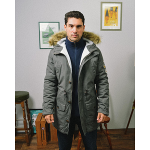 Lambretta Sherpa Lined Faux Fur Hooded Parka Jacket - Granite - L / Granite