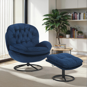 Velvet Blue Azura Swivel Accent Chair with Footstool
