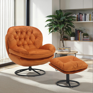 Velvet Orange Azura Swivel Accent Chair with Footstool