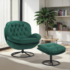 Velvet Emerald Green Azura Swivel Accent Chair with Footstool
