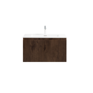 Badkamermeubel Yuki 80cm walnoot inclusief wastafel met kraangat mat wit