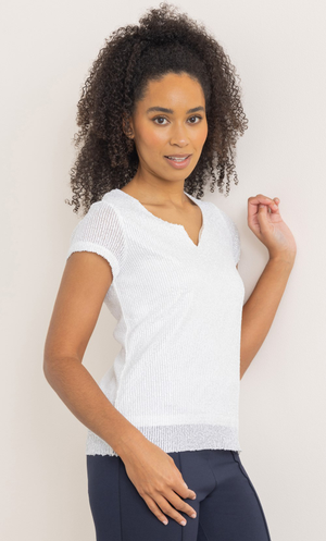 Short Sleeve Sequin Mesh Top - Ivory