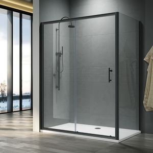 ELEGANT 1100x700mm Black Sliding Shower Enclosure 6mm Glass Reversible inc. Sidepanel