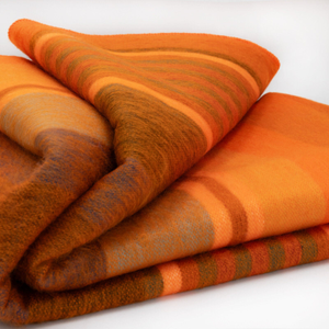 Cumbijin – Alpaca Wool Throw Blanket – Queen 96x67 in – Orange & Earth Stripes