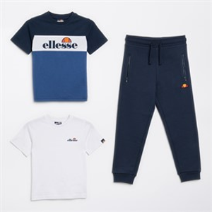 Ellesse Boys Tino Three Pack Logo T-Shirts And Joggers Set Navy/Blue/White