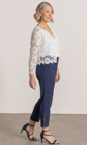 Anna Rose Lace Trim Slim Leg Trousers - Navy