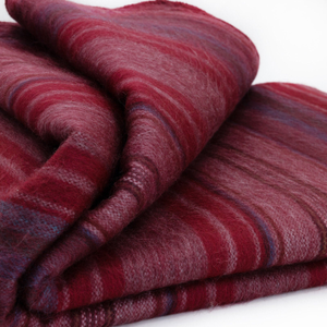 Puruhua – Alpaca Wool Throw Blanket – Queen 96x67 in – Burgundy & Earth Stripes