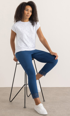 Crochet Hem Ankle Grazer Trousers - Navy