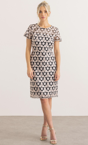 Embellished Fitted Mesh Dress - Black/Blossom