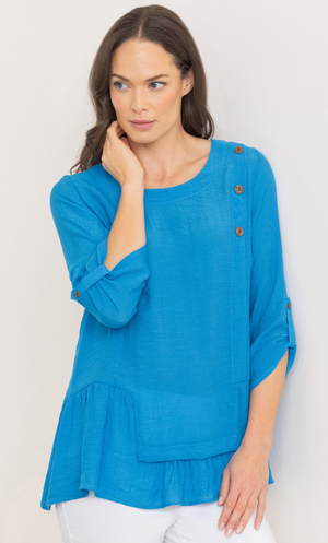 Button Detail Tunic Top - Ocean Blue