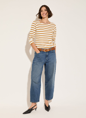 Ashley Organic Cotton Top - 12 (UK Size 12) / Soft White & Ochre