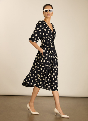 Olesia Printed Midi Dress - UK 12 | EU 38 | US 08 / Black Polka Dot Print