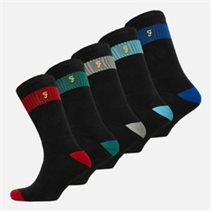 Farah Mens Metcher Five Pack Crew Socks Black