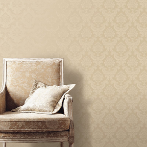 Galerie Simply Silks 4 Feathered Damask Dark Cream Metallic Wallpaper - SK34719